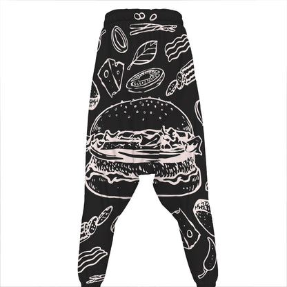 Black And White Hamburger Print Hammer Pants