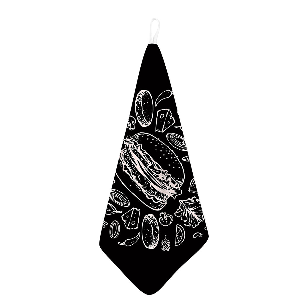 Black And White Hamburger Print Hand Towel