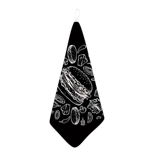 Black And White Hamburger Print Hand Towel