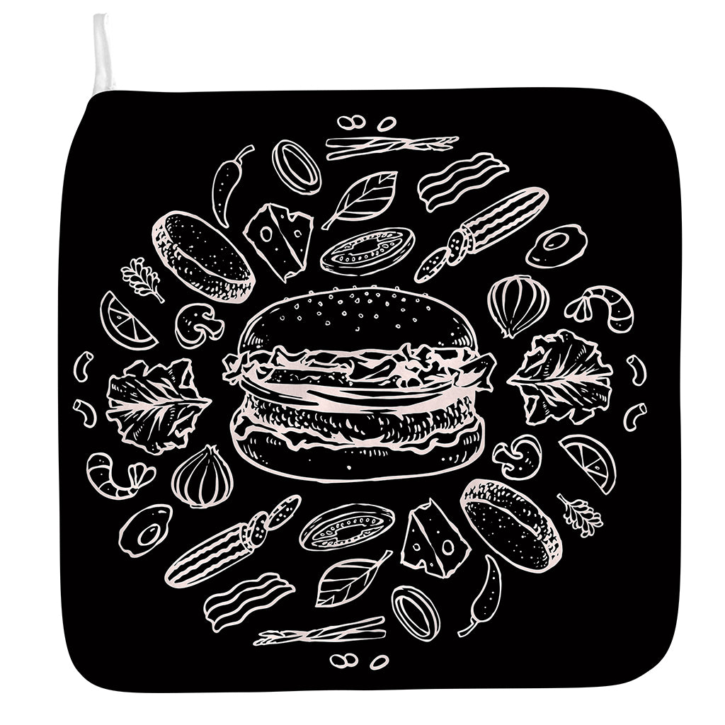 Black And White Hamburger Print Hand Towel