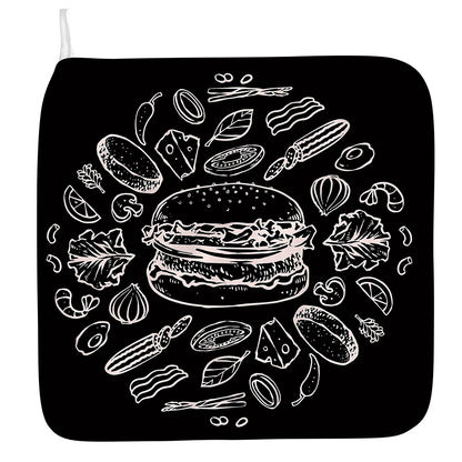 Black And White Hamburger Print Hand Towel