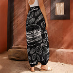 Black And White Hamburger Print Harem Pants