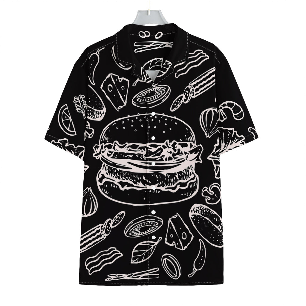 Black And White Hamburger Print Hawaiian Shirt