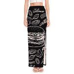 Black And White Hamburger Print High Slit Maxi Skirt