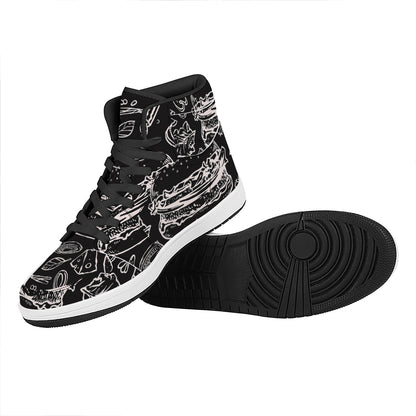 Black And White Hamburger Print High Top Leather Sneakers