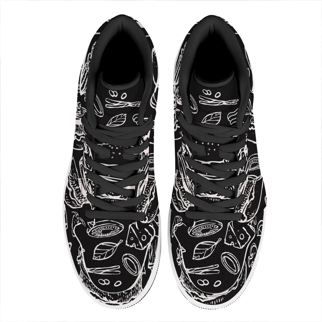 Black And White Hamburger Print High Top Leather Sneakers