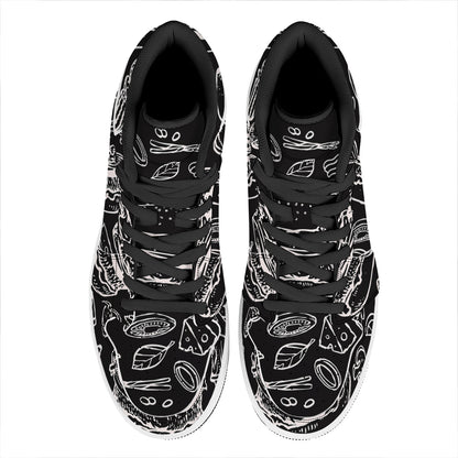 Black And White Hamburger Print High Top Leather Sneakers