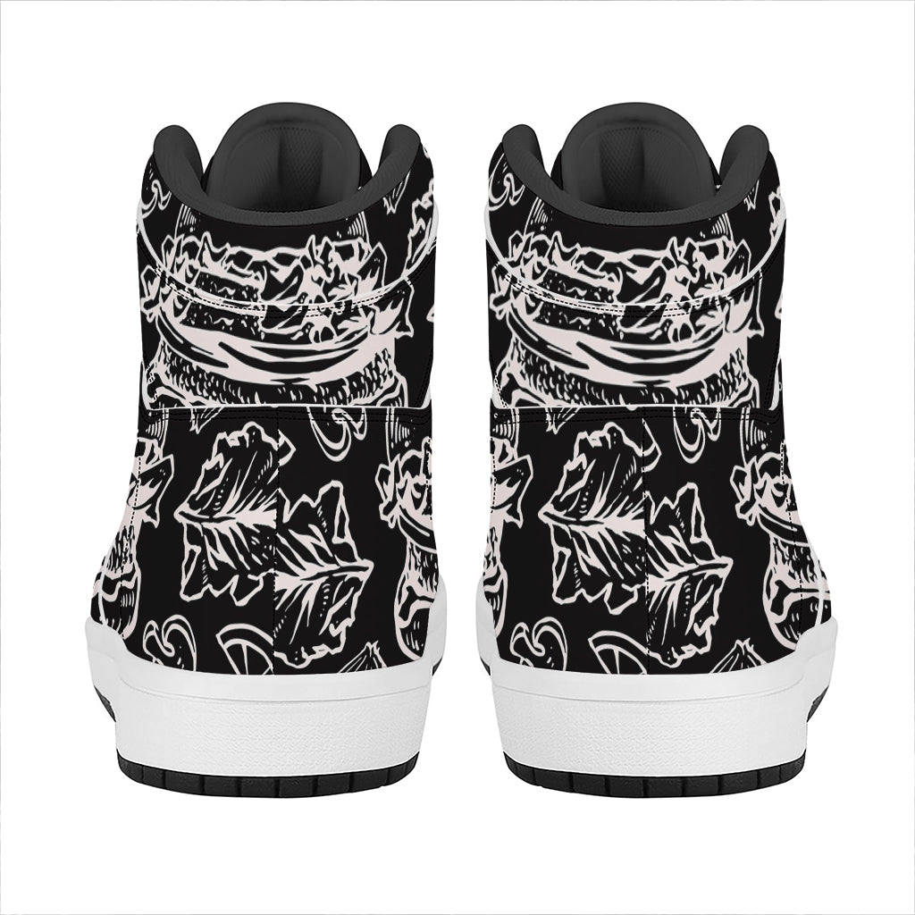 Black And White Hamburger Print High Top Leather Sneakers