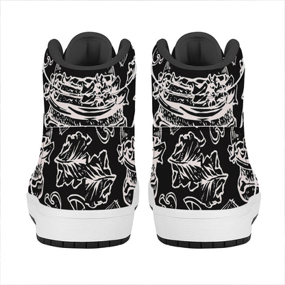 Black And White Hamburger Print High Top Leather Sneakers