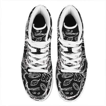 Black And White Hamburger Print High Top Leather Sneakers