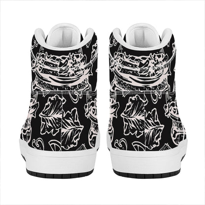 Black And White Hamburger Print High Top Leather Sneakers