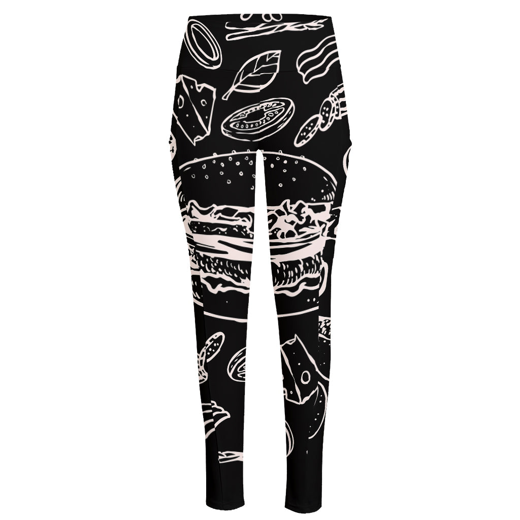 Black And White Hamburger Print High-Waisted Pocket Leggings