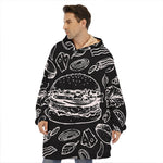Black And White Hamburger Print Hoodie Blanket