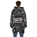 Black And White Hamburger Print Hoodie Blanket