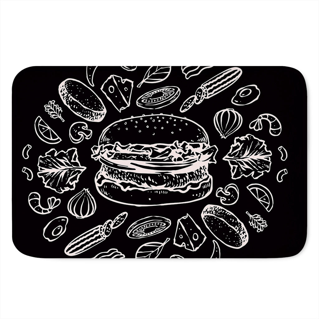 Black And White Hamburger Print Indoor Door Mat