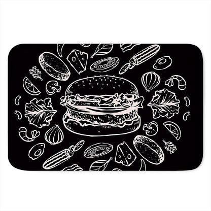 Black And White Hamburger Print Indoor Door Mat