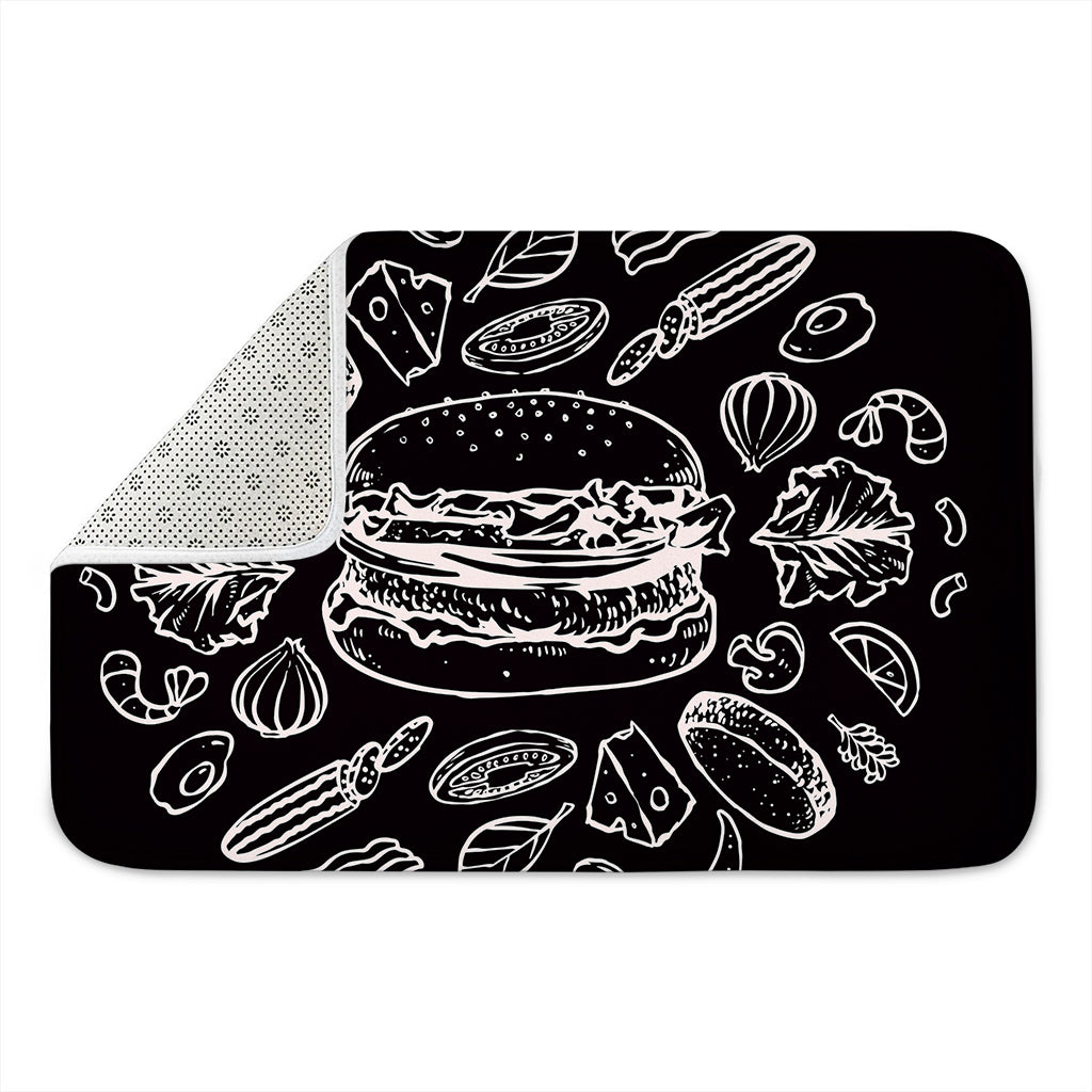 Black And White Hamburger Print Indoor Door Mat