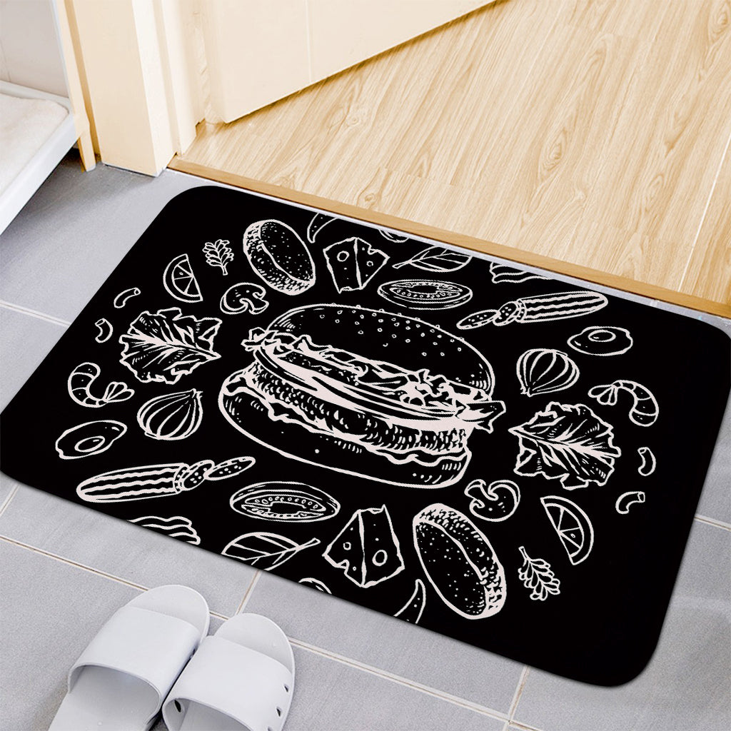 Black And White Hamburger Print Indoor Door Mat