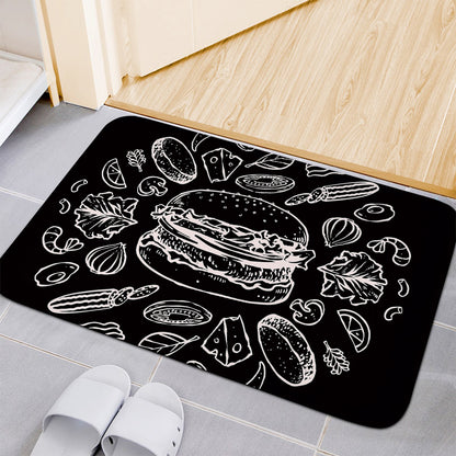 Black And White Hamburger Print Indoor Door Mat