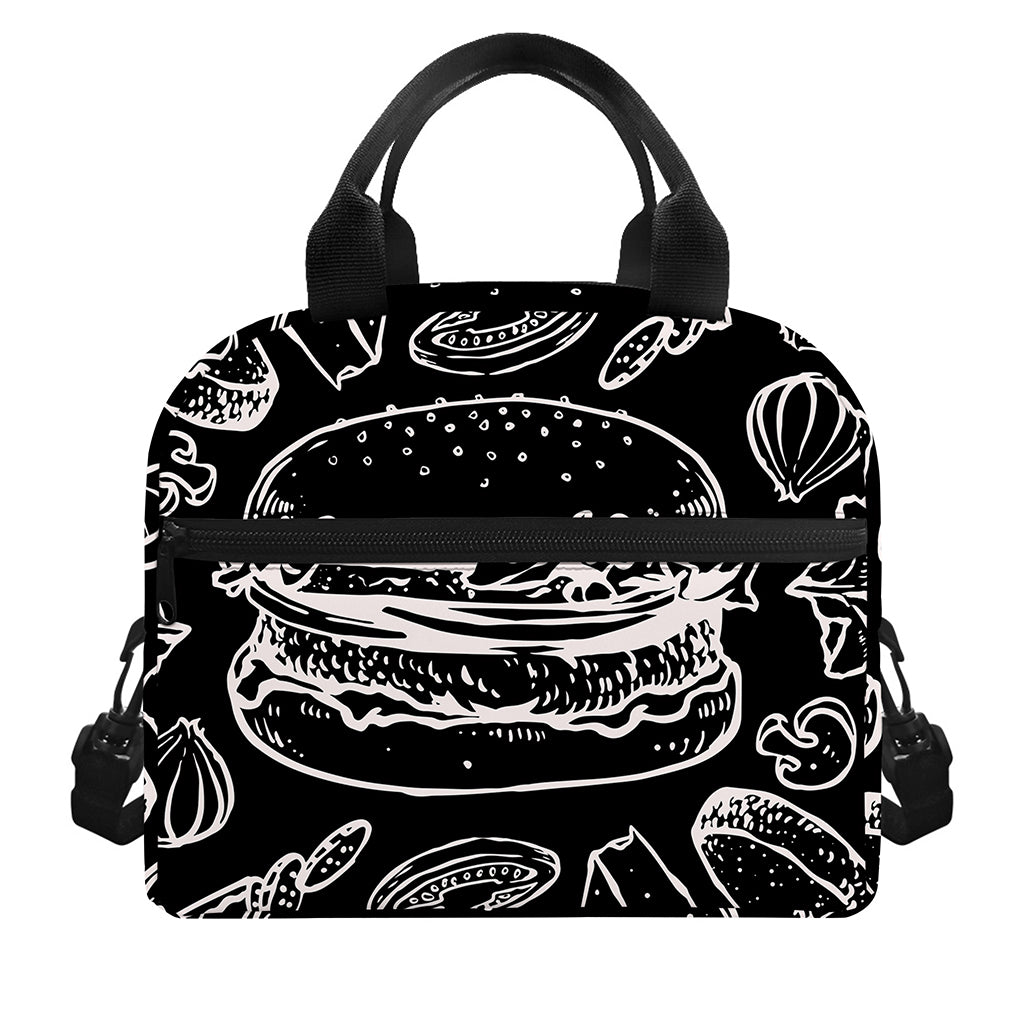 Black And White Hamburger Print Insulated Lunch Bag