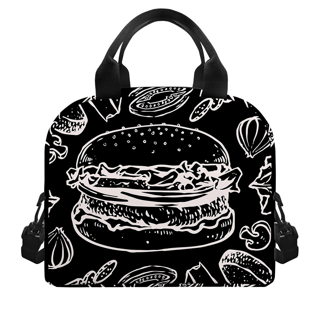 Black And White Hamburger Print Insulated Lunch Bag
