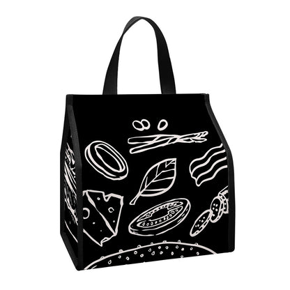 Black And White Hamburger Print Insulated Lunch Tote