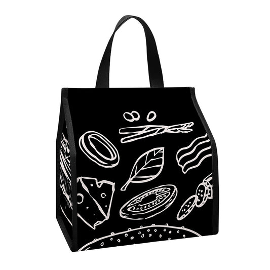 Black And White Hamburger Print Insulated Lunch Tote