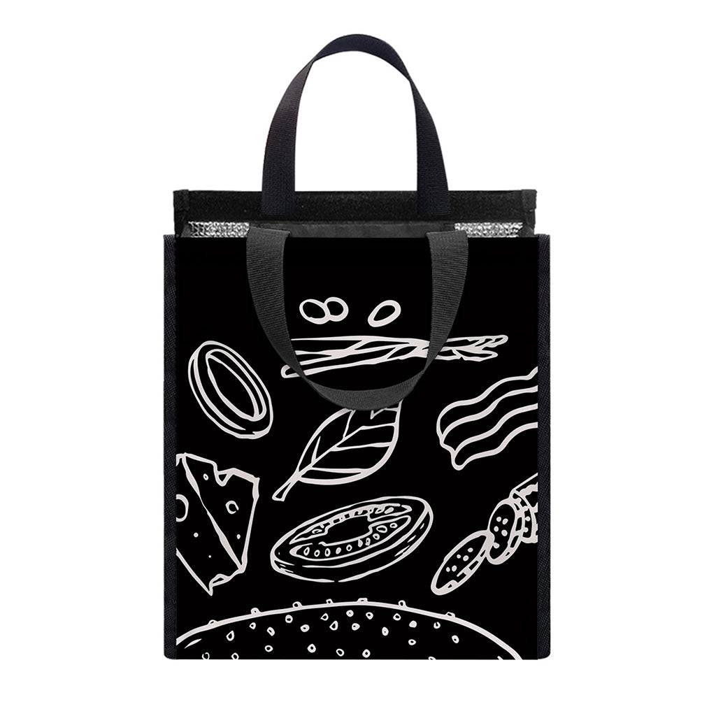 Black And White Hamburger Print Insulated Lunch Tote