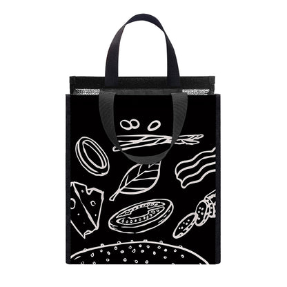 Black And White Hamburger Print Insulated Lunch Tote