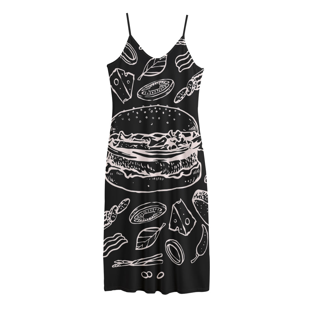 Black And White Hamburger Print Jersey Midi Cami Dress