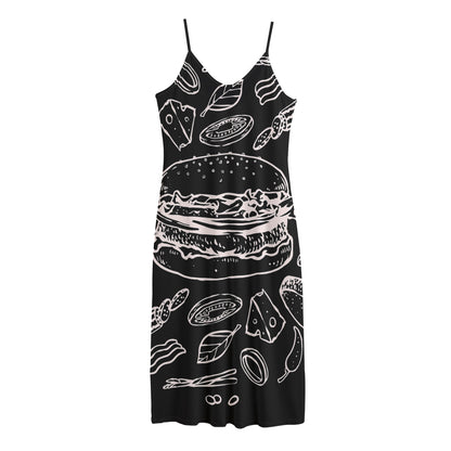 Black And White Hamburger Print Jersey Midi Cami Dress