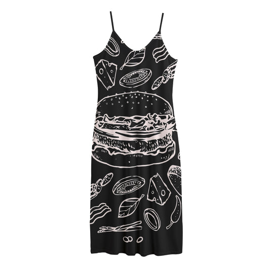 Black And White Hamburger Print Jersey Midi Cami Dress