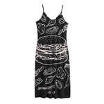 Black And White Hamburger Print Jersey Midi Cami Dress