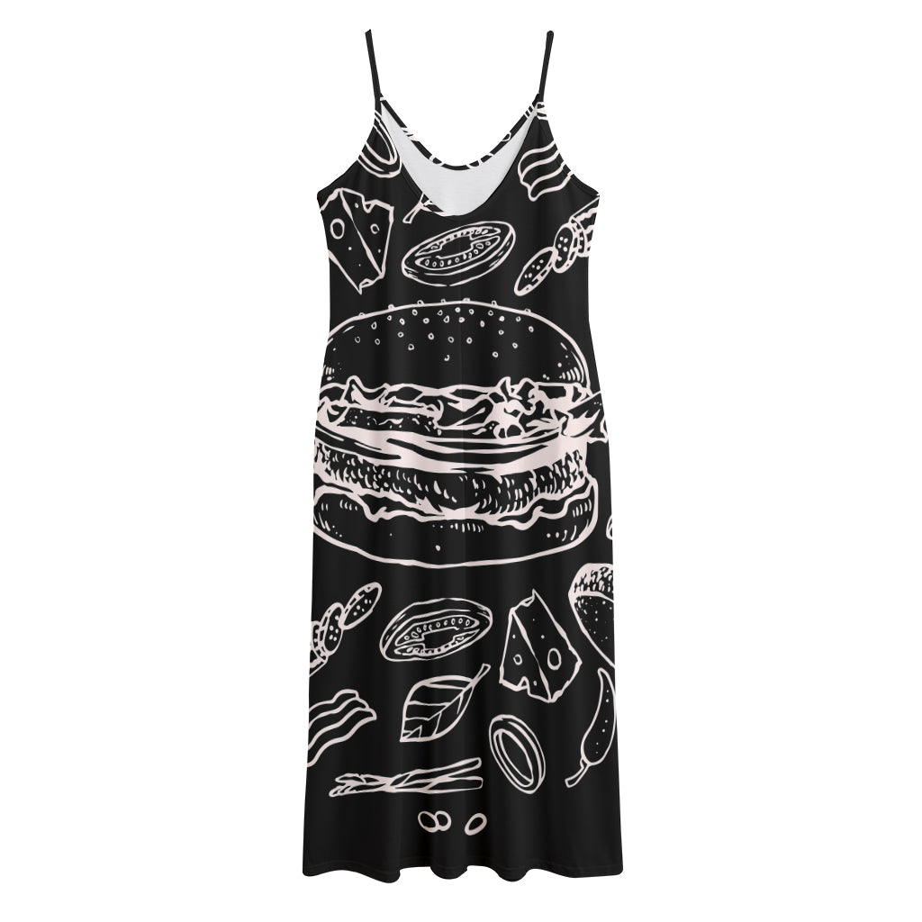 Black And White Hamburger Print Jersey Midi Cami Dress