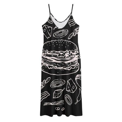 Black And White Hamburger Print Jersey Midi Cami Dress