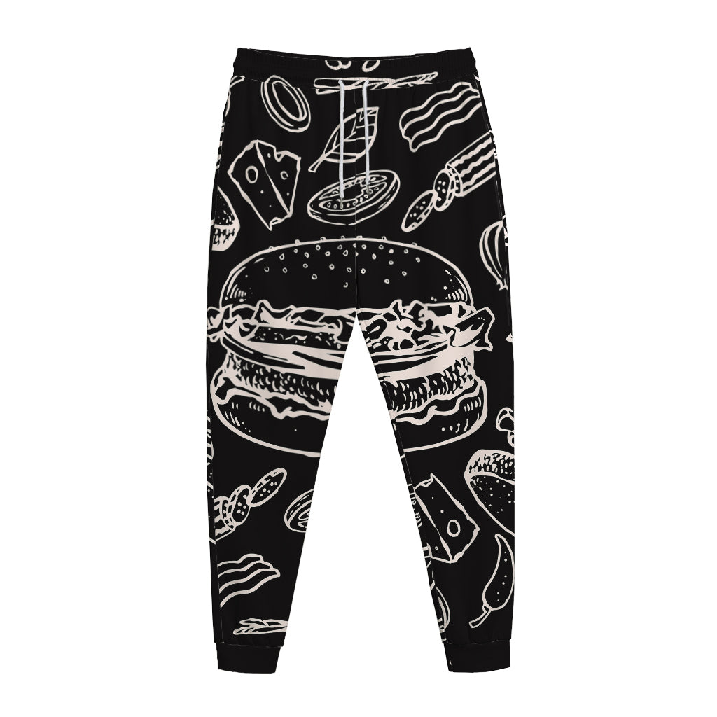 Black And White Hamburger Print Jogger Pants
