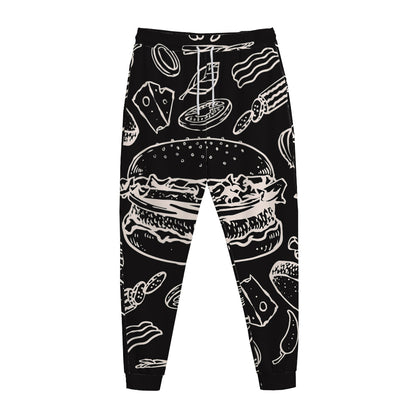 Black And White Hamburger Print Jogger Pants