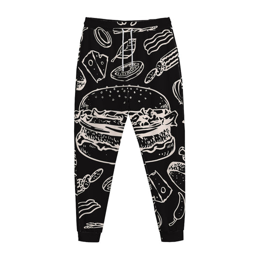 Black And White Hamburger Print Jogger Pants