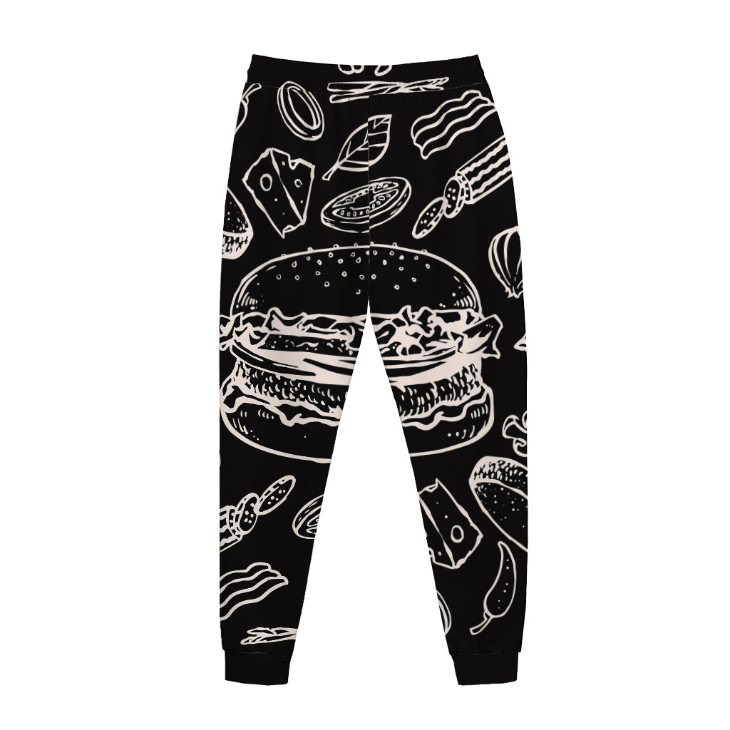 Black And White Hamburger Print Jogger Pants