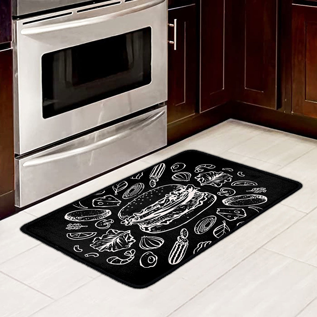 Black And White Hamburger Print Kitchen Mat