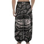 Black And White Hamburger Print Lantern Pants