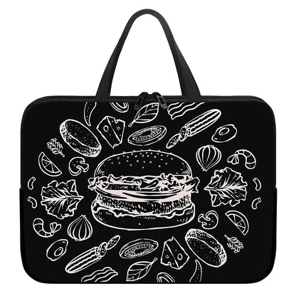 Black And White Hamburger Print Laptop Sleeve With Handle