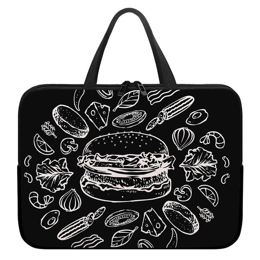 Black And White Hamburger Print Laptop Sleeve With Handle