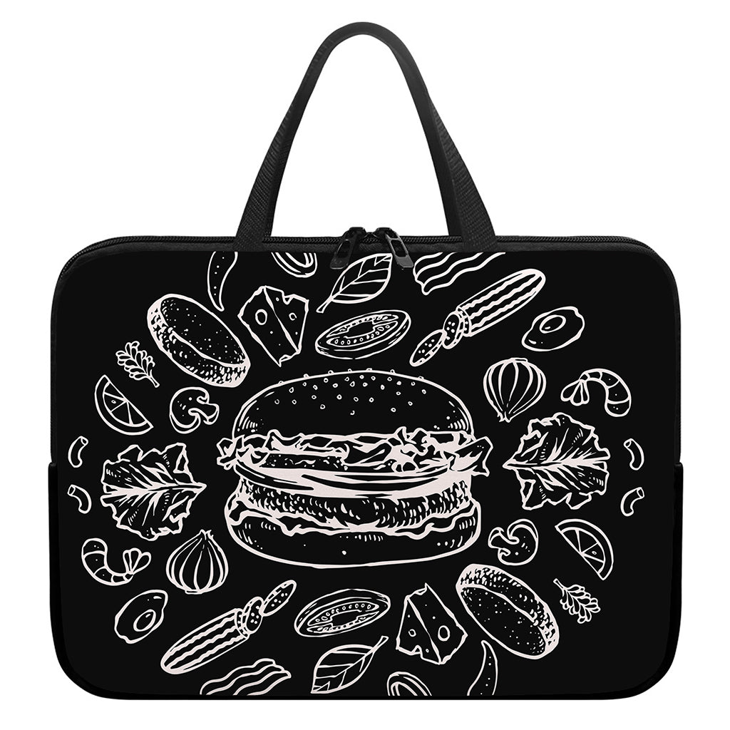 Black And White Hamburger Print Laptop Sleeve With Handle