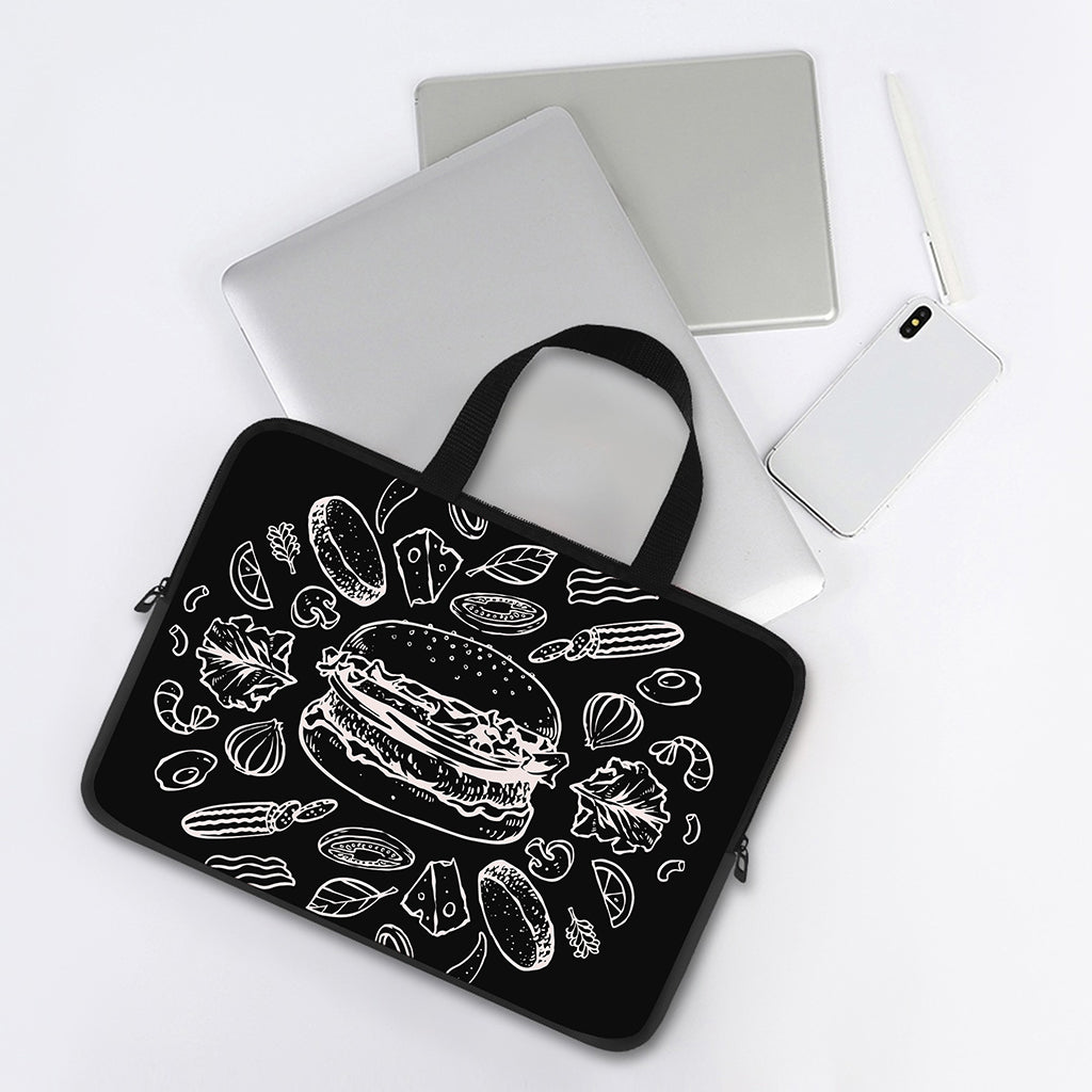 Black And White Hamburger Print Laptop Sleeve With Handle