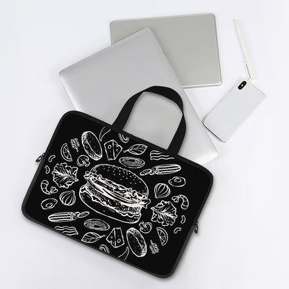 Black And White Hamburger Print Laptop Sleeve With Handle