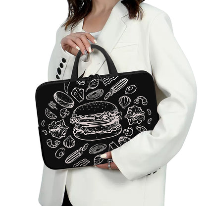 Black And White Hamburger Print Laptop Sleeve With Handle