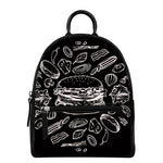 Black And White Hamburger Print Leather Backpack