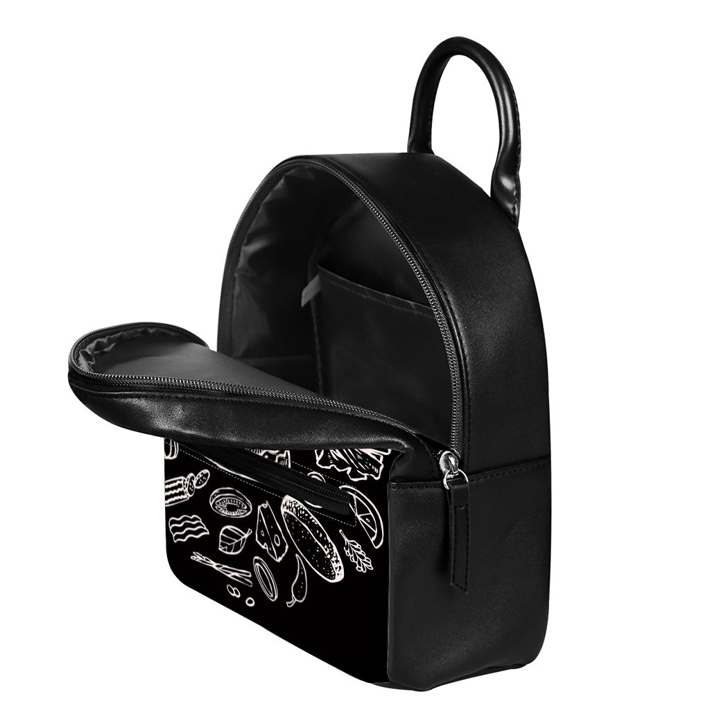 Black And White Hamburger Print Leather Backpack