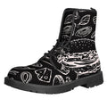 Black And White Hamburger Print Lace-Up Boots